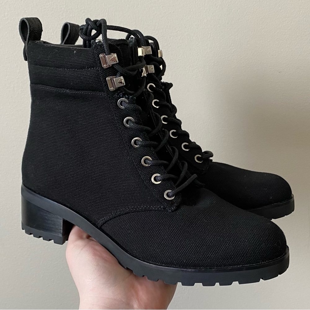 MICHAEL Michael Kors women’s black textured canvas lace up combat boots (READ)
